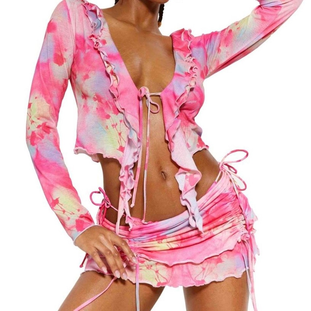 Jaded London Azalea Frill Tropical Burst Skirt + Top set S (fits XS best)